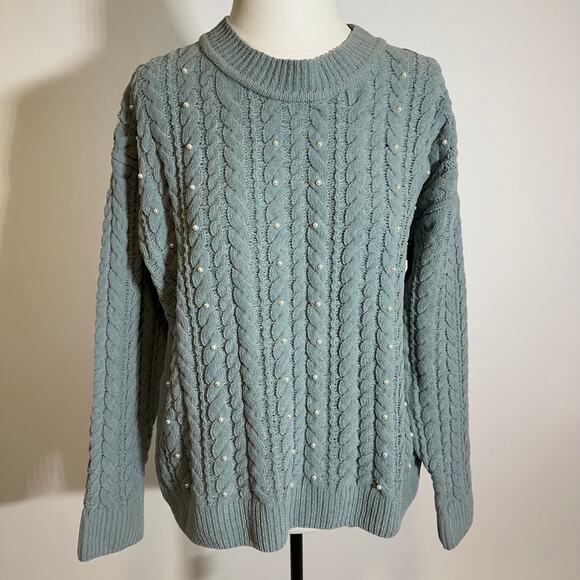 Cynthia Rowley Chunky Knit Pearl Pullover‎ Sweater Womens Size Medium M Coquette - Picture 1 of 10
